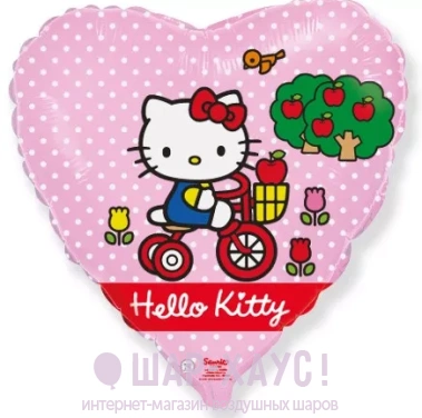 Фольгированное сердце Hello Kitty котенок на велосипеде фото