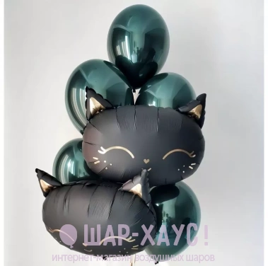 Букет из воздушных шаров "Малахитовые кошки" фото