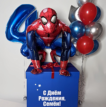 Композиция из шаров с коробкой "Человек Паук"