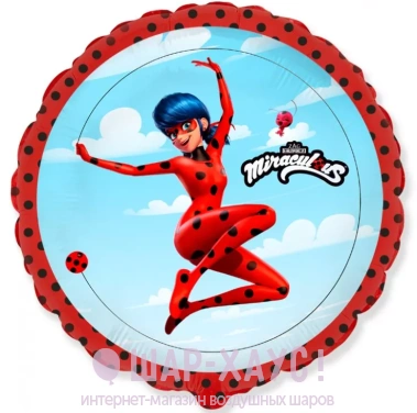 Фольгированный шар круг "Леди Баг в прыжке" фото