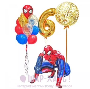 Композиция из шаров с гелием "День рождения с пауком" фото