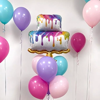 Композиция из воздушных шаров "Радужный тортик"