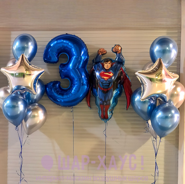 Композиция из шаров "Супермен с фонтанами и цифрой" фото