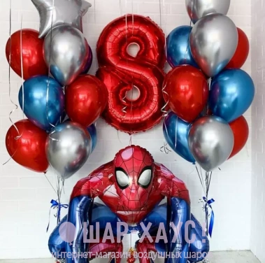 Композиция из шаров "Человек паук с цифрой" фото