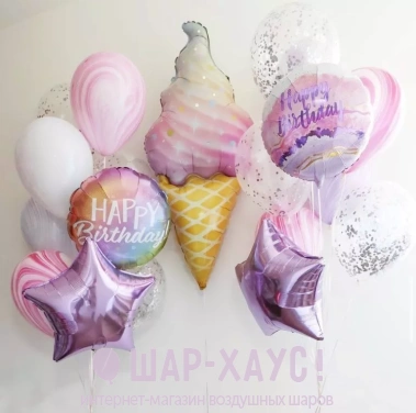 Композиция из воздушных шаров "Лиловый день рождения" фото
