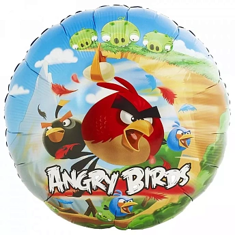 Фольгированный круг с рисунком Angry Birds разноцветный