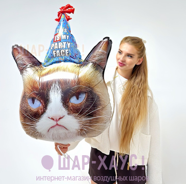 Фольгированная фигура "Недовольный кот в колпаке"  фото