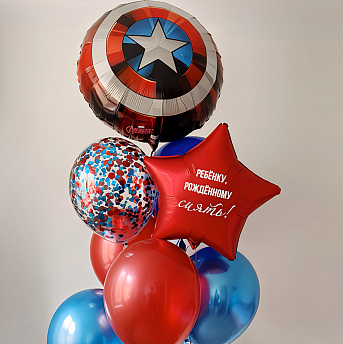 Фонтан из 9 воздушных шаров "Капитан Америка"