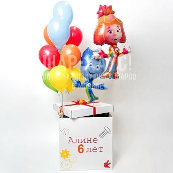 Композиция из шаров с коробкой "Фиксики"