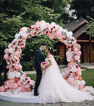 Свадебная арка из шаров и цветов "Нежность" 