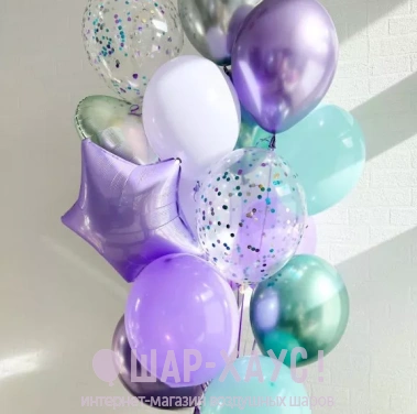 Букет из воздушных шаров с гелием "Лиловая мята" фото