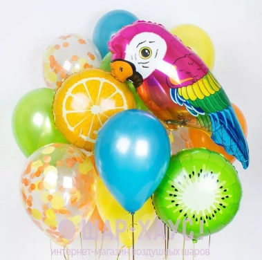Композиция из шаров "Веселый попугай" фото
