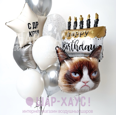 Композиция из шаров "Недовольный кот на ДР"  фото