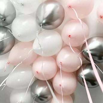 Воздушные шары под потолок "Белый розовый серебро"