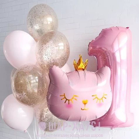 розовый котик шары на годик розовые воздушные шары на годик девочке шар котенок фото