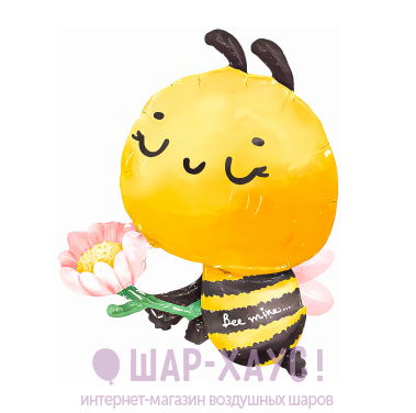 Фольгированная фигура "Пчелка с розовым цветком" 81 см фото