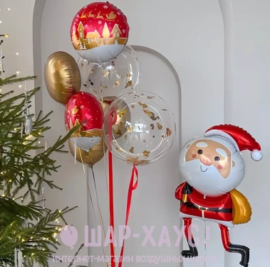 Композиция из шаров "Дед Мороз с подарками" фото