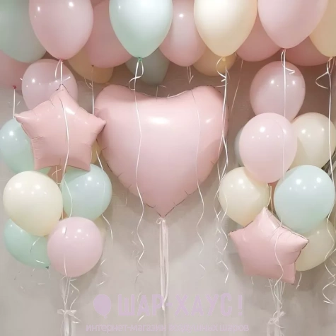 шары пастельных оттенков нежные цвета шаров большое шар сердце шары мятные розовые фото