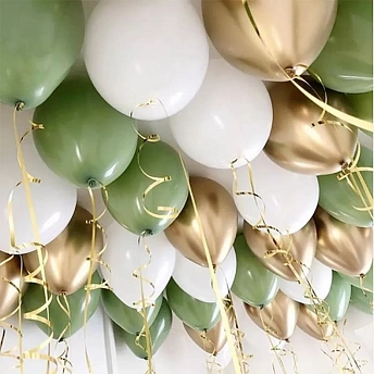 Воздушные шары под потолок "Белый оливковый золотой"