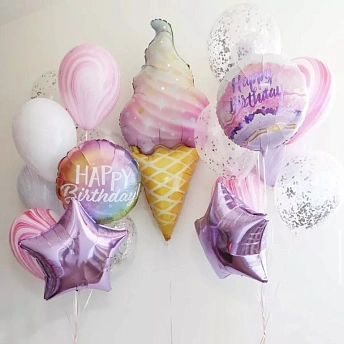 Композиция из воздушных шаров "Лиловый день рождения"
