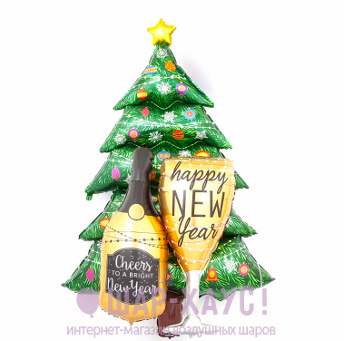 Композиция из шаров "Большая елка и шампанское" фото