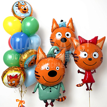 Композиция из шаров "Три кота и фонтан"