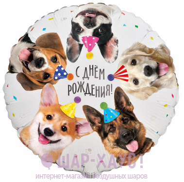 Фольгированный круг "Собаки С ДР" фото