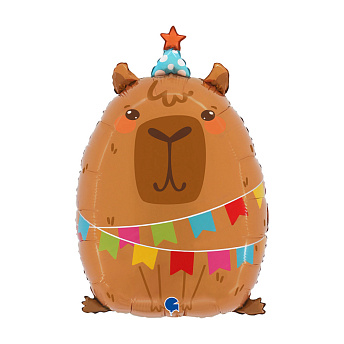 Фольгированная фигура "Капибара Вечеринка" 58 см