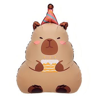 Фольгированная фигура "Капибара в колпаке с тортом" 69 см