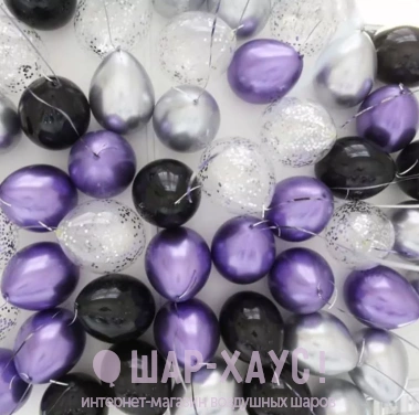 Воздушные шары под потолок "Черный фиолетовый серебро" фото
