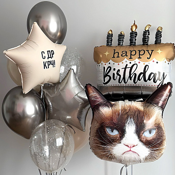 Композиция из шаров "Недовольный кот на ДР" 