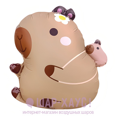 Фольгированная фигура "Капибара с ромашкой" 56 см фото