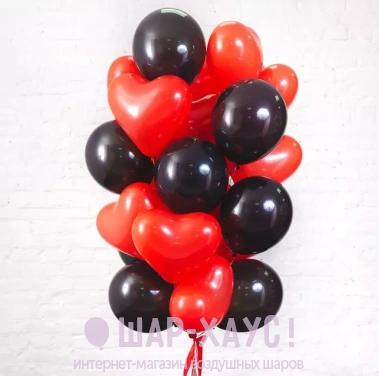 Воздушные шары с гелием "Сердца и черные шары" фото