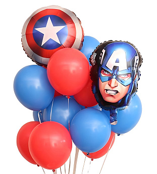 Фонтан из 15 воздушных шаров "Капитан Америка"