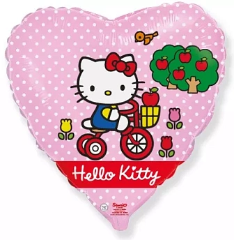 Фольгированное сердце Hello Kitty котенок на велосипеде