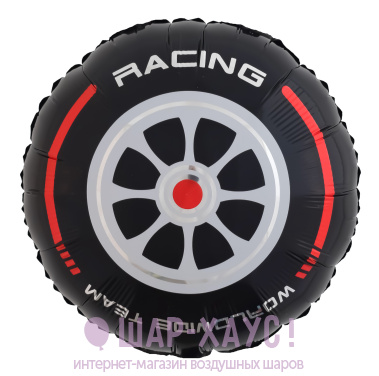 Фольгированный круг "Гоночное колесо, Черный/Красный" фото