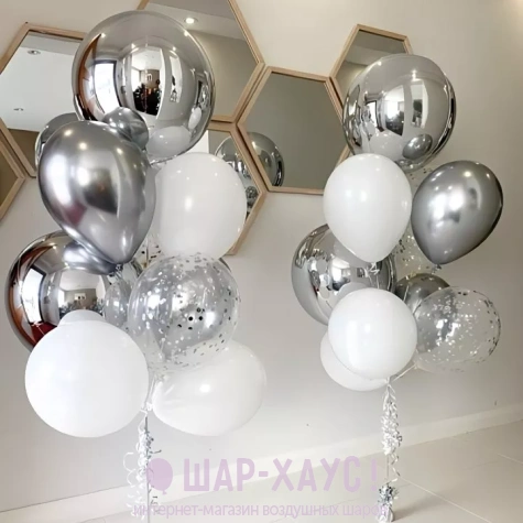Фонтан из шаров с гелием Белое серебро воздушные шары на свадьбу серебрянный большой воздушный шар фото