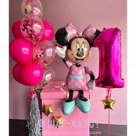 Минни Маус шар шары розовые девочке на годик розовая коробка с шарами фото