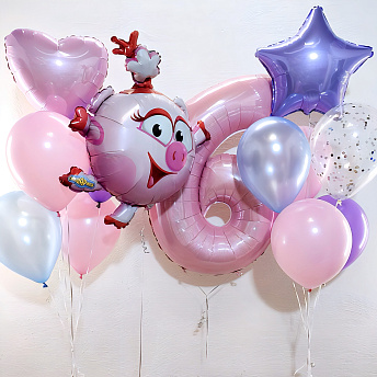 Композиция из шаров "Нюша, два фонтана и цифра" 