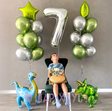 Композиция из шаров "Динозавры хром"  фото