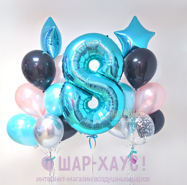 Композиция из шаров "Два фонтана и цифра тиффани"  фото