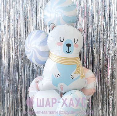 Фонтан из шаров "Снежный мишка"  фото