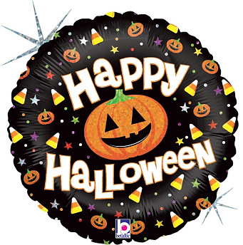 Фольгированный круг "Happy Halloween Голография"