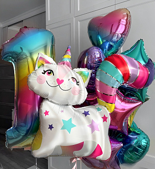 Композиция из шаров "Радужный кот" 