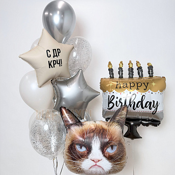 Композиция из шаров "Недовольный кот на ДР" 