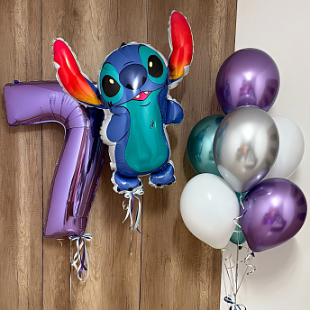 Композиция из шаров "Стич, сиреневое настроение" 