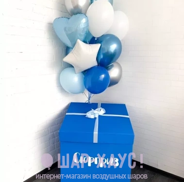 Коробка сюрприз с шарами синяя фото