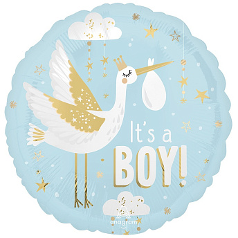 Фольгированный круг "Аист на голубом, сатин"