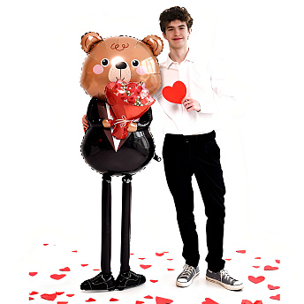 Фольгированная 3D фигура "Мишка с букетом роз" 