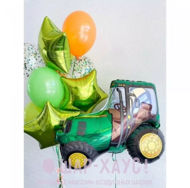 Композиция из шаров "Зеленый трактор" фото